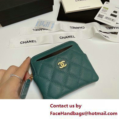 Chanel Grained Calfskin  &  Gold-Tone Metal Zip Coin Purse AP2061 Green 2025